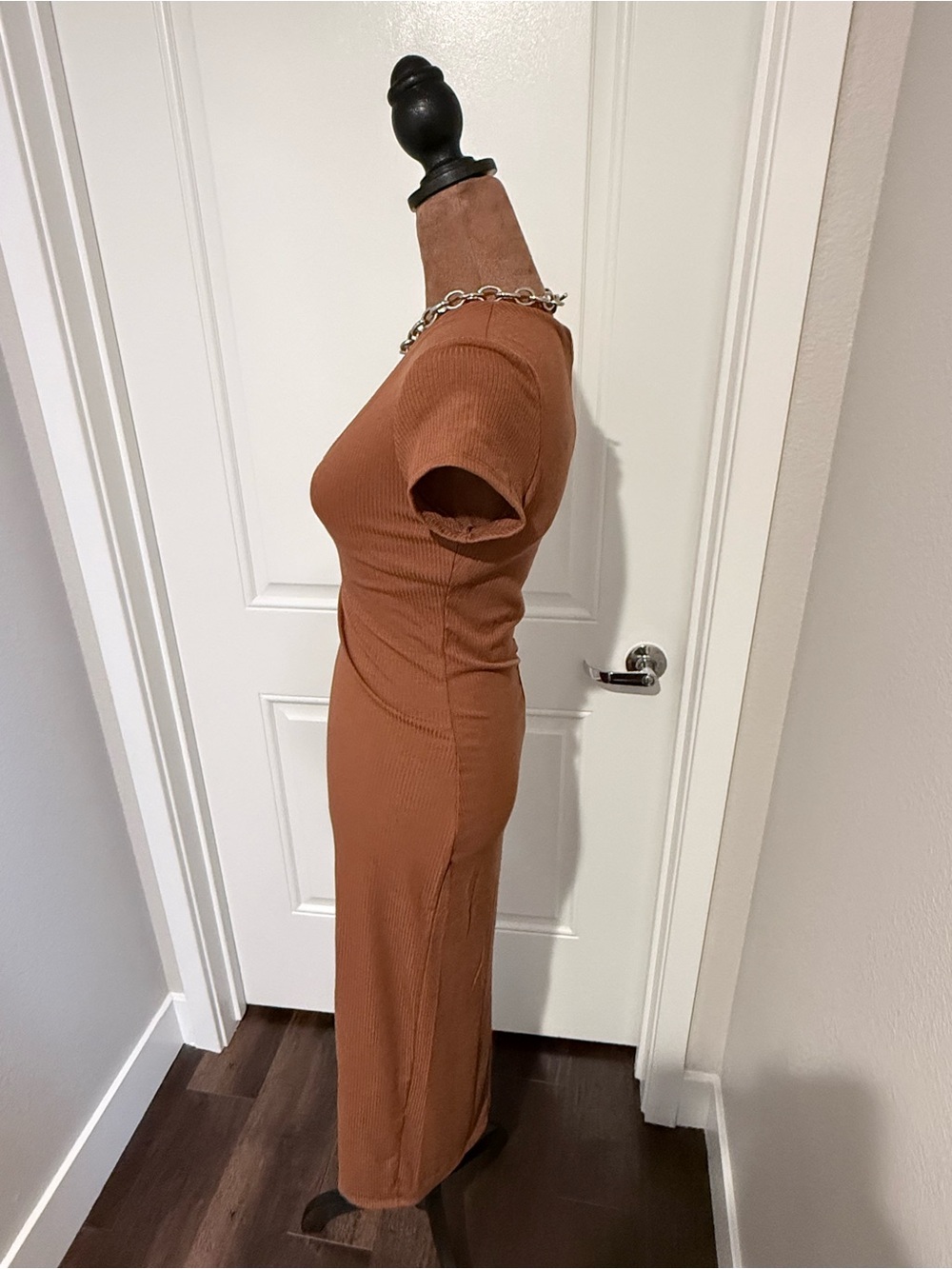 See You Monday Los Angeles Ribbed Bodycon Maxi Dress Rust Brown Size L - Picture 3 of 7